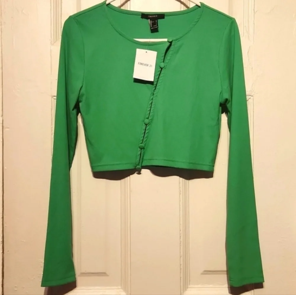 Forever21 Junior Ribbed Knit Green Cut-Out,Peekaboo Fall, Longsleeve Crop Top